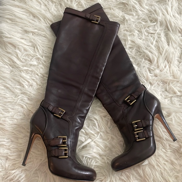 COACH Miriam High-Heel Tall Boots. Brown and gold. Size 8. Excellent condition. - Picture 1 of 5